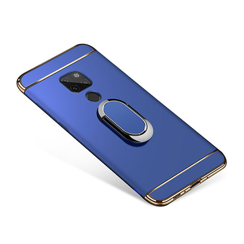 Custodia Lusso Metallo Laterale e Plastica Cover con Anello Supporto A01 per Huawei Mate 20 Blu