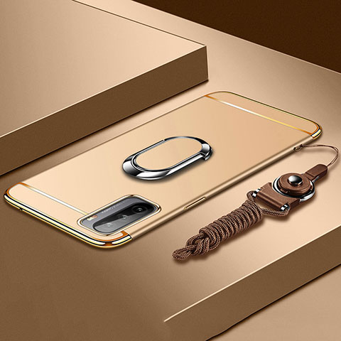 Custodia Lusso Metallo Laterale e Plastica Cover con Anello Supporto A01 per Huawei Mate 40 Lite 5G Oro