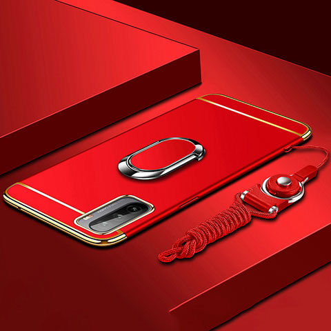 Custodia Lusso Metallo Laterale e Plastica Cover con Anello Supporto A01 per Huawei Mate 40 Lite 5G Rosso