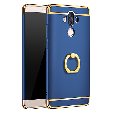 Custodia Lusso Metallo Laterale e Plastica Cover con Anello Supporto A01 per Huawei Mate 9 Blu