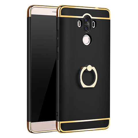 Custodia Lusso Metallo Laterale e Plastica Cover con Anello Supporto A01 per Huawei Mate 9 Nero