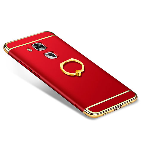 Custodia Lusso Metallo Laterale e Plastica Cover con Anello Supporto A01 per Huawei Nova Plus Rosso