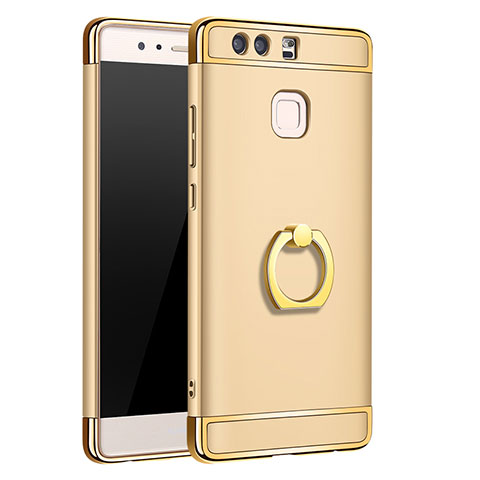 Custodia Lusso Metallo Laterale e Plastica Cover con Anello Supporto A01 per Huawei P9 Oro