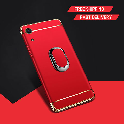 Custodia Lusso Metallo Laterale e Plastica Cover con Anello Supporto A01 per Huawei Y6 Prime (2019) Rosso