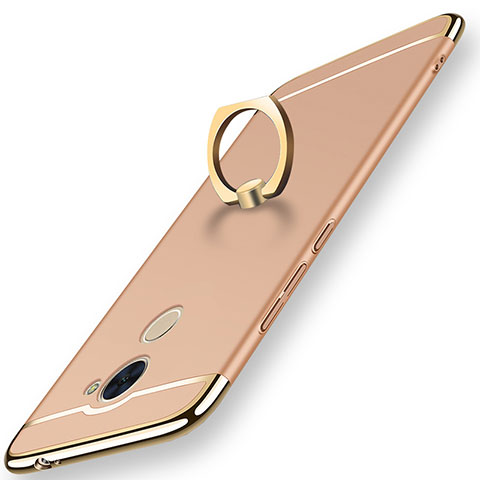 Custodia Lusso Metallo Laterale e Plastica Cover con Anello Supporto A01 per Huawei Y7 Prime Oro