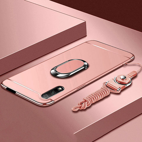 Custodia Lusso Metallo Laterale e Plastica Cover con Anello Supporto A01 per Huawei Y9 Prime (2019) Oro Rosa