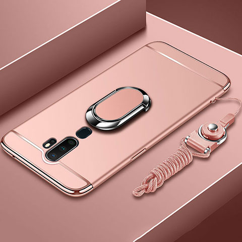 Custodia Lusso Metallo Laterale e Plastica Cover con Anello Supporto A01 per Oppo A11 Oro Rosa