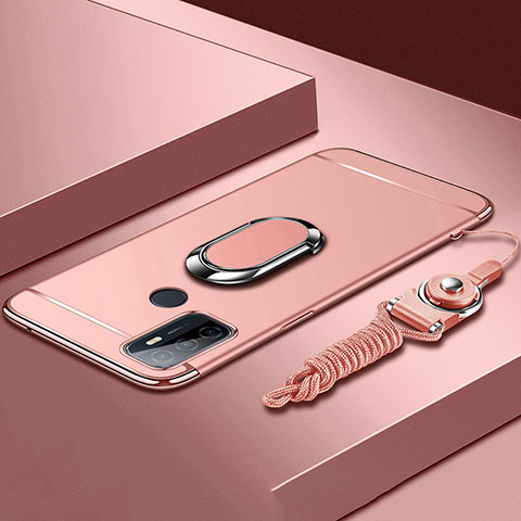 Custodia Lusso Metallo Laterale e Plastica Cover con Anello Supporto A01 per Oppo A11s Oro Rosa