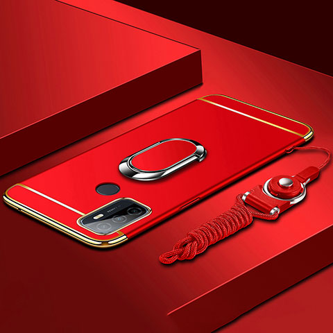 Custodia Lusso Metallo Laterale e Plastica Cover con Anello Supporto A01 per Oppo A11s Rosso