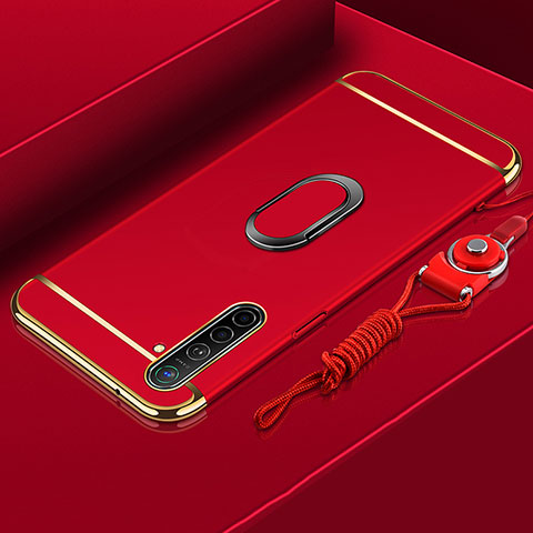 Custodia Lusso Metallo Laterale e Plastica Cover con Anello Supporto A01 per Oppo K5 Rosso