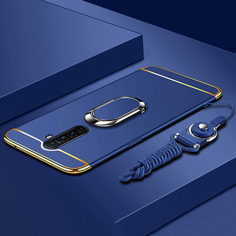 Custodia Lusso Metallo Laterale e Plastica Cover con Anello Supporto A01 per Oppo Reno Ace Blu