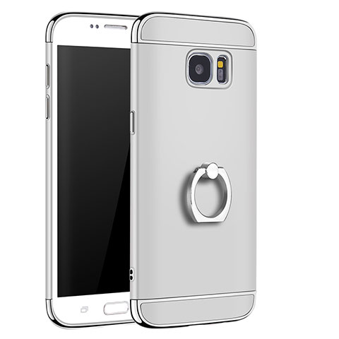 Custodia Lusso Metallo Laterale e Plastica Cover con Anello Supporto A01 per Samsung Galaxy S7 Edge G935F Argento