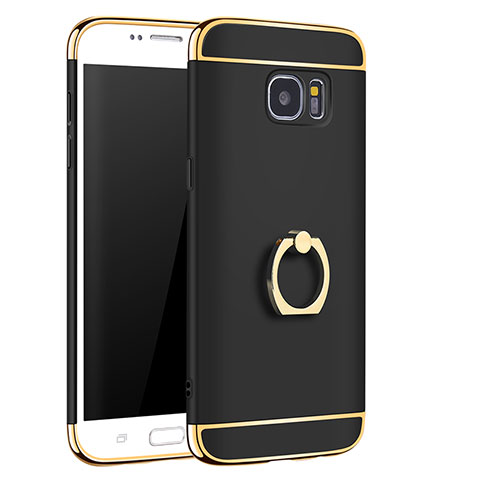 Custodia Lusso Metallo Laterale e Plastica Cover con Anello Supporto A01 per Samsung Galaxy S7 Edge G935F Nero