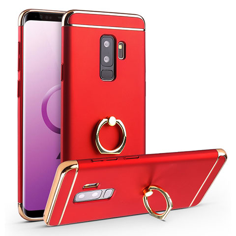 Custodia Lusso Metallo Laterale e Plastica Cover con Anello Supporto A01 per Samsung Galaxy S9 Plus Rosso