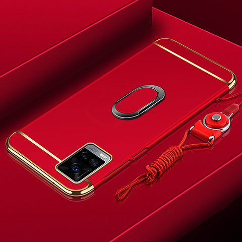 Custodia Lusso Metallo Laterale e Plastica Cover con Anello Supporto A01 per Vivo V20 Pro 5G Rosso