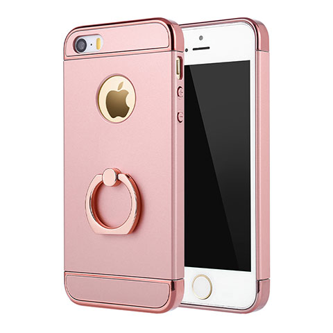 Custodia Lusso Metallo Laterale e Plastica Cover con Anello Supporto A02 per Apple iPhone SE Rosa