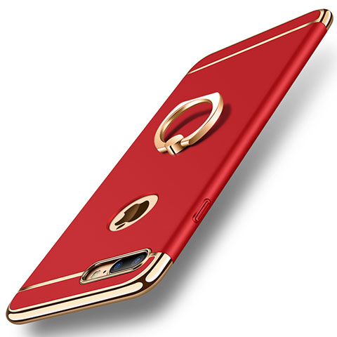 Custodia Lusso Metallo Laterale e Plastica Cover con Anello Supporto A05 per Apple iPhone 7 Plus Rosso