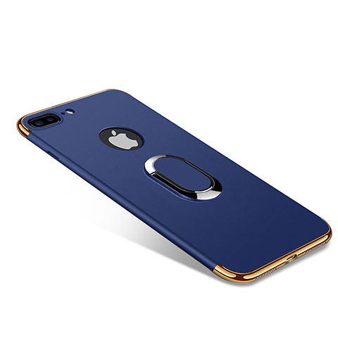 Custodia Lusso Metallo Laterale e Plastica Cover con Anello Supporto A08 per Apple iPhone 7 Plus Blu