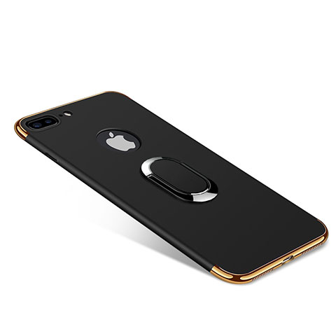 Custodia Lusso Metallo Laterale e Plastica Cover con Anello Supporto A08 per Apple iPhone 7 Plus Nero