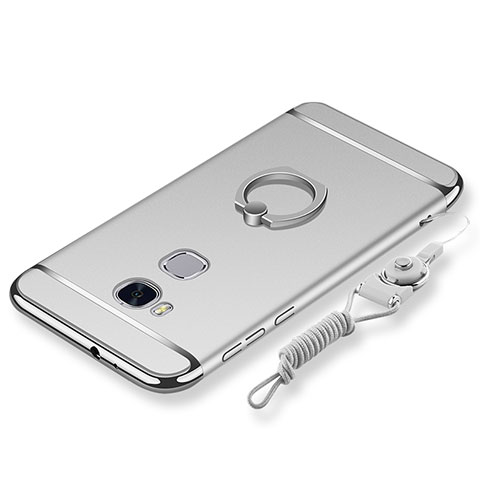 Custodia Lusso Metallo Laterale e Plastica Cover con Anello Supporto e Cordoncino per Huawei GR5 Argento