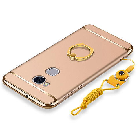 Custodia Lusso Metallo Laterale e Plastica Cover con Anello Supporto e Cordoncino per Huawei GR5 Oro