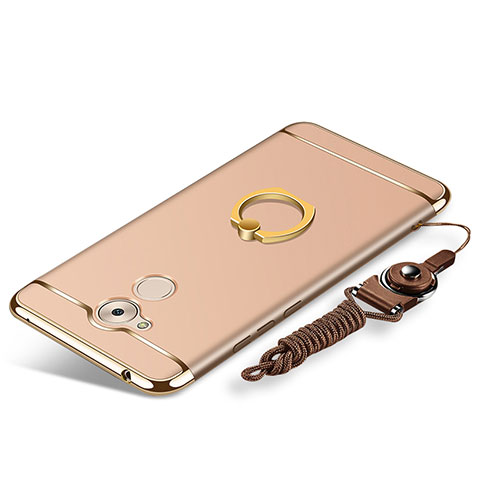 Custodia Lusso Metallo Laterale e Plastica Cover con Anello Supporto e Cordoncino per Huawei Honor 6C Oro