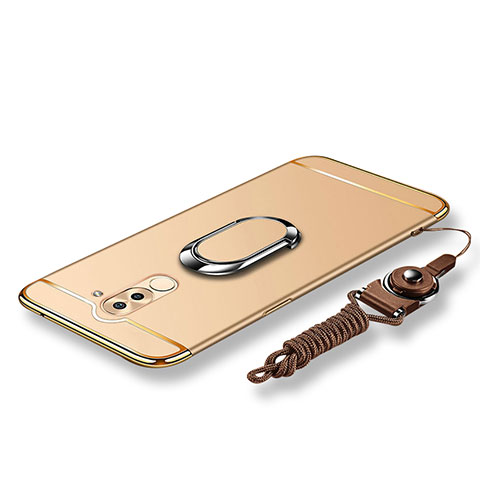 Custodia Lusso Metallo Laterale e Plastica Cover con Anello Supporto e Cordoncino per Huawei Honor 6X Pro Oro