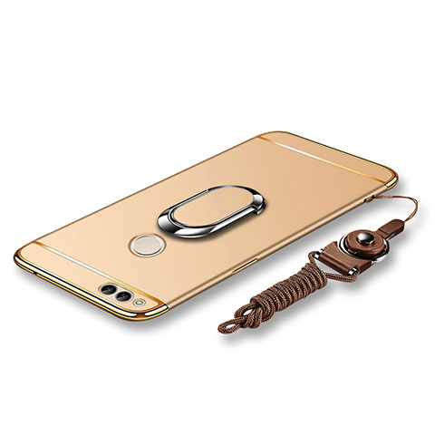 Custodia Lusso Metallo Laterale e Plastica Cover con Anello Supporto e Cordoncino per Huawei Honor 7X Oro