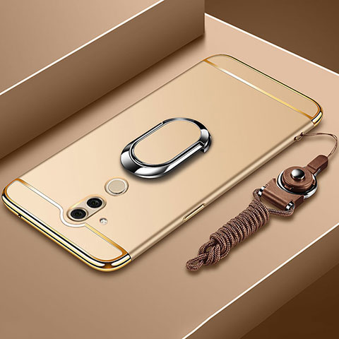 Custodia Lusso Metallo Laterale e Plastica Cover con Anello Supporto e Cordoncino per Huawei Mate 20 Lite Oro