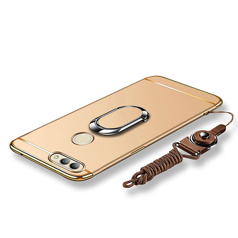 Custodia Lusso Metallo Laterale e Plastica Cover con Anello Supporto e Cordoncino per Huawei Nova 2 Oro