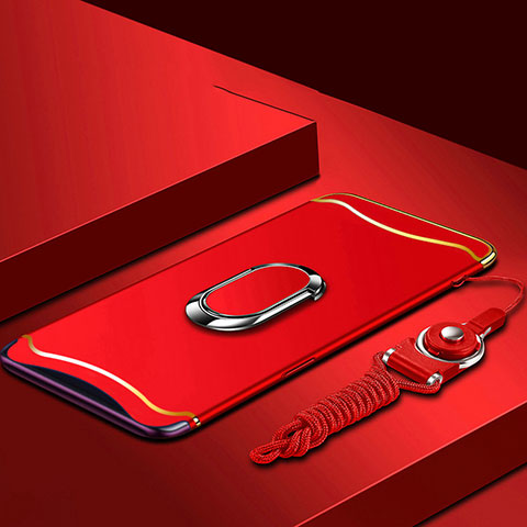 Custodia Lusso Metallo Laterale e Plastica Cover con Anello Supporto e Cordoncino per Oppo Find X Super Flash Edition Rosso