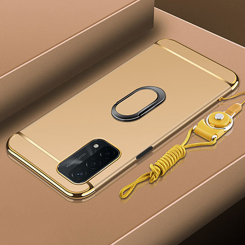 Custodia Lusso Metallo Laterale e Plastica Cover con Anello Supporto P01 per OnePlus Nord N200 5G Oro