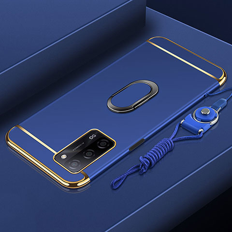 Custodia Lusso Metallo Laterale e Plastica Cover con Anello Supporto P01 per Oppo A53s 5G Blu