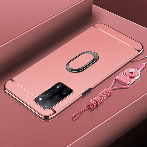 Custodia Lusso Metallo Laterale e Plastica Cover con Anello Supporto P01 per Oppo A53s 5G Oro Rosa