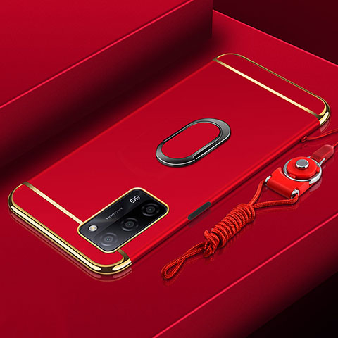 Custodia Lusso Metallo Laterale e Plastica Cover con Anello Supporto P01 per Oppo A53s 5G Rosso