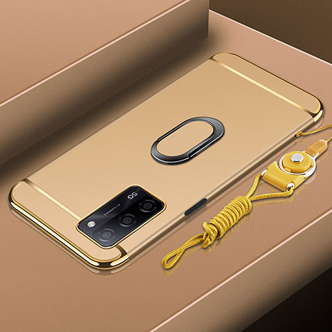 Custodia Lusso Metallo Laterale e Plastica Cover con Anello Supporto P01 per Oppo A55 5G Oro