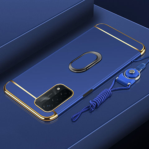 Custodia Lusso Metallo Laterale e Plastica Cover con Anello Supporto P01 per Oppo A93 5G Blu