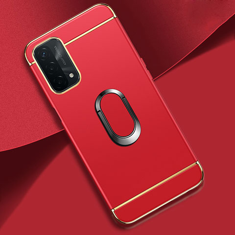 Custodia Lusso Metallo Laterale e Plastica Cover con Anello Supporto P02 per OnePlus Nord N200 5G Rosso