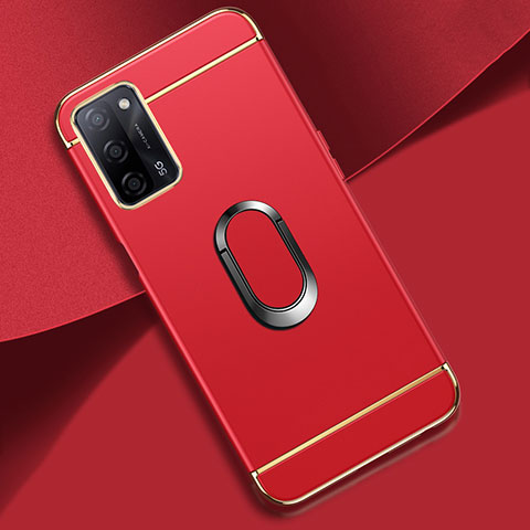 Custodia Lusso Metallo Laterale e Plastica Cover con Anello Supporto P02 per Oppo A53s 5G Rosso