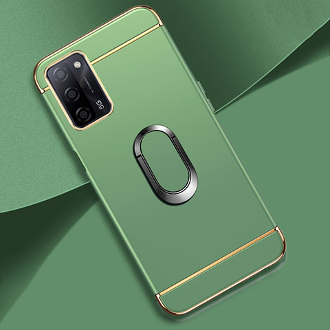 Custodia Lusso Metallo Laterale e Plastica Cover con Anello Supporto P02 per Oppo A53s 5G Verde Pastello