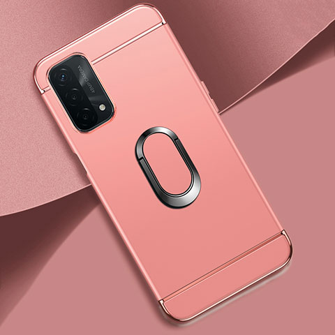 Custodia Lusso Metallo Laterale e Plastica Cover con Anello Supporto P02 per Oppo A54 5G Oro Rosa