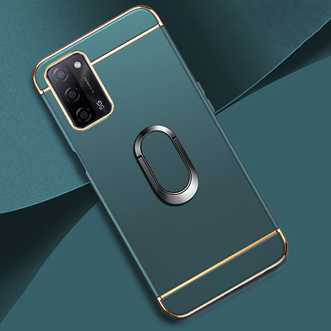 Custodia Lusso Metallo Laterale e Plastica Cover con Anello Supporto P02 per Oppo A55 5G Verde