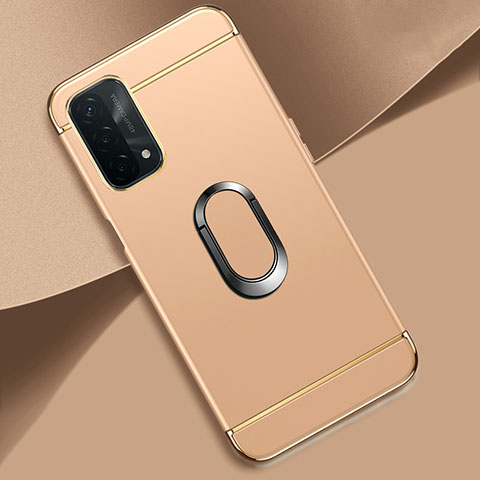 Custodia Lusso Metallo Laterale e Plastica Cover con Anello Supporto P02 per Oppo A74 5G Oro