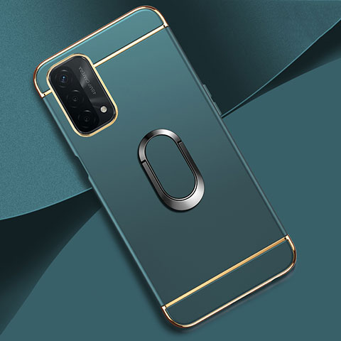 Custodia Lusso Metallo Laterale e Plastica Cover con Anello Supporto P02 per Oppo A74 5G Verde