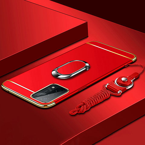 Custodia Lusso Metallo Laterale e Plastica Cover con Anello Supporto P03 per Oppo A93 5G Rosso