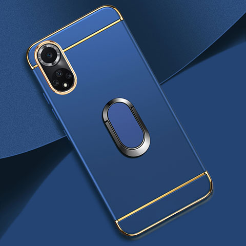 Custodia Lusso Metallo Laterale e Plastica Cover con Anello Supporto per Huawei Honor 50 Pro 5G Blu