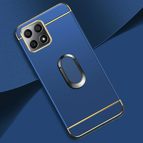 Custodia Lusso Metallo Laterale e Plastica Cover con Anello Supporto per Huawei Honor X30i Blu