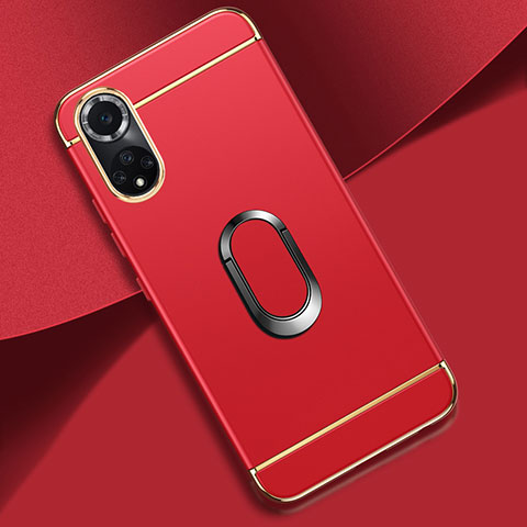 Custodia Lusso Metallo Laterale e Plastica Cover con Anello Supporto per Huawei Nova 9 Pro Rosso