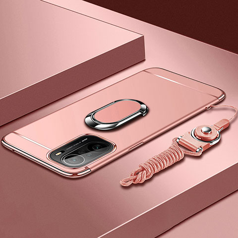 Custodia Lusso Metallo Laterale e Plastica Cover con Anello Supporto per Xiaomi Redmi K40 Pro+ Plus 5G Oro Rosa