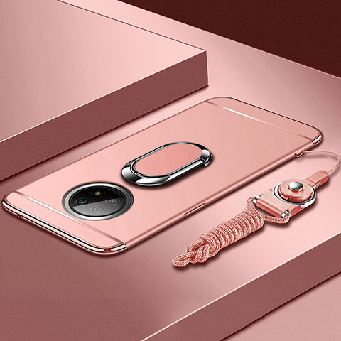 Custodia Lusso Metallo Laterale e Plastica Cover con Anello Supporto per Xiaomi Redmi Note 9T 5G Oro Rosa